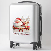 Feestelijke Cartoon Kerstman en Rendier Sticker (Koffer)