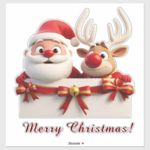 Feestelijke Cartoon Kerstman en Rendier Sticker