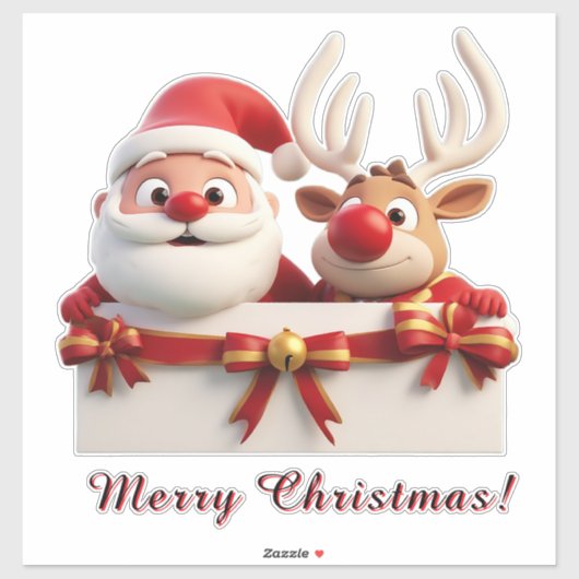 Feestelijke Cartoon Kerstman en Rendier Sticker (Vel)