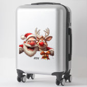Feestelijke Cartoon Kerstman en Rendier Sticker (Koffer)