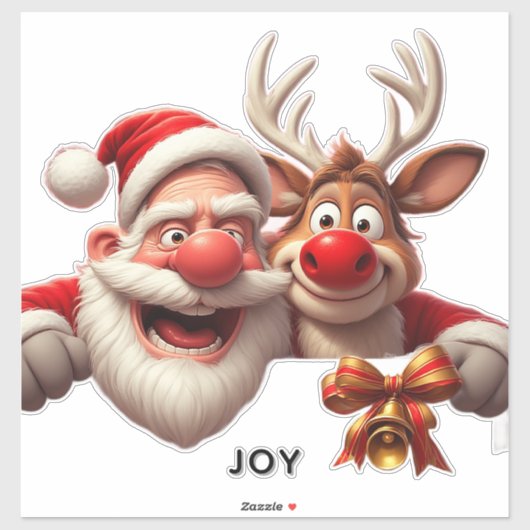 Feestelijke Cartoon Kerstman en Rendier Sticker (Vel)