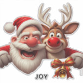 Feestelijke Cartoon Kerstman en Rendier Sticker (Voorkant)