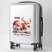 Feestelijke Cartoon Kerstman en Rendier Sticker (Koffer)