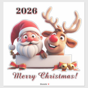 Feestelijke Cartoon Kerstman en Rendier Sticker