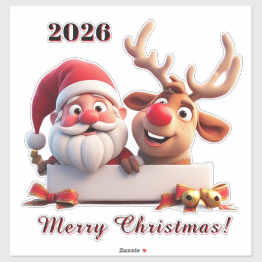 Feestelijke Cartoon Kerstman en Rendier Sticker (Vel)