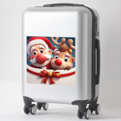 Feestelijke Cartoon Kerstman en Rendier Sticker (Koffer)