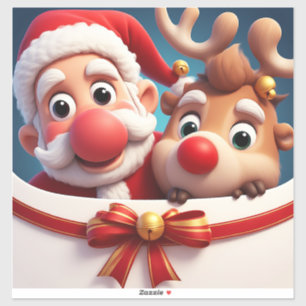 Feestelijke Cartoon Kerstman en Rendier Sticker