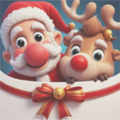 Feestelijke Cartoon Kerstman en Rendier Sticker (Voorkant)