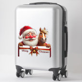 Feestelijke Cartoon Kerstman en Rendier Sticker (Koffer)