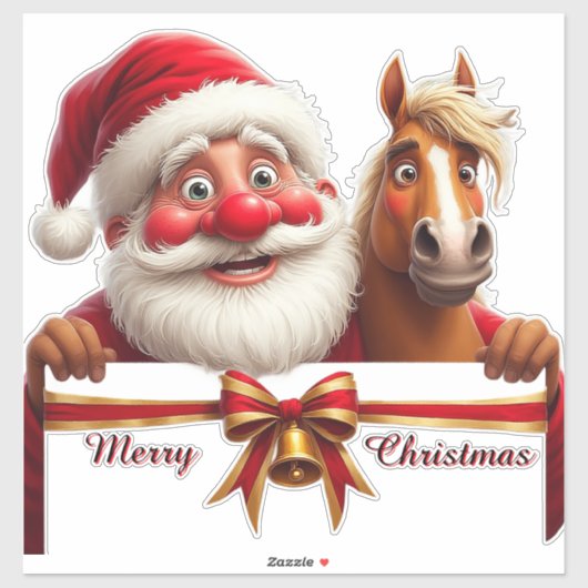Feestelijke Cartoon Kerstman en Rendier Sticker (Vel)