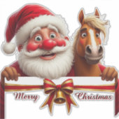 Feestelijke Cartoon Kerstman en Rendier Sticker (Voorkant)
