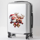 Feestelijke Cartoon Kerstman en Rendier Sticker (Koffer)
