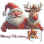 Feestelijke Cartoon Kerstman en Rendier Sticker (Voorkant)