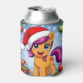 Feestelijke Cartoon Pony met Santa Hat Blikjeskoeler (Blikje Voorkant)