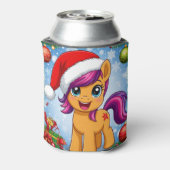 Feestelijke Cartoon Pony met Santa Hat Blikjeskoeler (Blikje Achterkant)