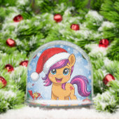 Feestelijke Cartoon Pony met Santa Hat Sneeuwbol (Kerstmis)