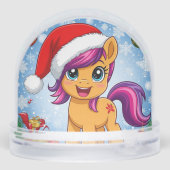 Feestelijke Cartoon Pony met Santa Hat Sneeuwbol (Achterkant)