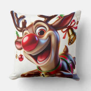 Feestelijke Cartoon Rendier met Kerstversiering Kussen