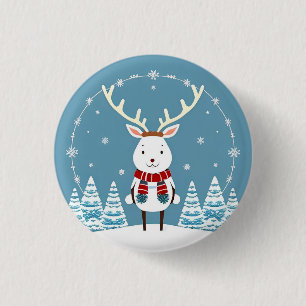 Feestelijke Cartoon Rendier met Sjaal Ronde Button 3,2 Cm