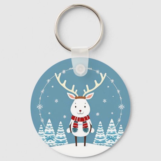 Feestelijke Cartoon rendier met sjaal Sleutelhanger (Voorkant)