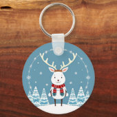 Feestelijke Cartoon rendier met sjaal Sleutelhanger (Voorkant)