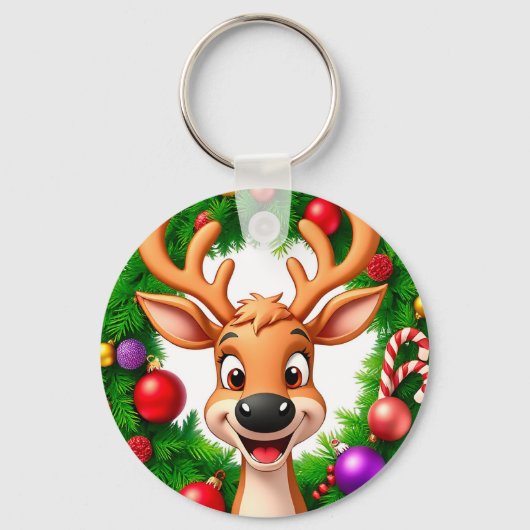 Feestelijke Cartoon Rendieren Sleutelhanger (Voorkant)