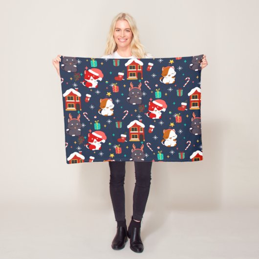 Feestelijke Cartoon Santa Cat Celebration Fleece Deken (In situ)