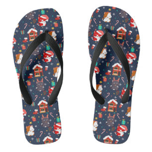 Feestelijke Cartoon Santa Cat Celebration Teenslippers