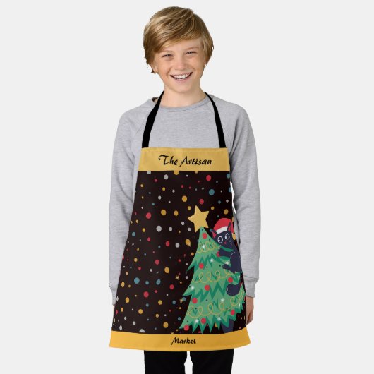 "Feestelijke Cat Christmas Tree All-Over Print Sch Schort (Gedragen)