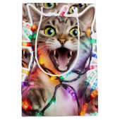 Feestelijke Cat Gift Bag met Holiday Lights Medium Cadeauzakje (Voorkant)