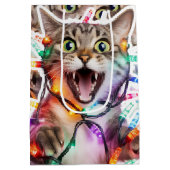 Feestelijke Cat Gift Bag met Holiday Lights Medium Cadeauzakje (Achterkant)