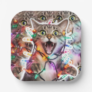 Feestelijke Cat Paper Bord met vakantielichten