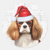 Feestelijke Cavalier Spaniel Hond Woof Art Kerstmi Ronde Sticker (Voorkant)
