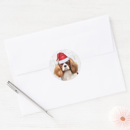 Feestelijke Cavalier Spaniel Hond Woof Art Kerstmi Ronde Sticker (Envelop)