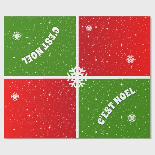 Feestelijke C'est Noel op rood wit en groen Cadeaupapier (Vlak)