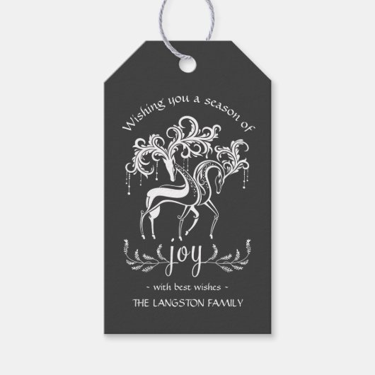 Feestelijke Chalkboard Christmas Rendier Joy Cadeaulabel (Voorkant)