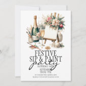Feestelijke Champagne Sip en Paint Christmas Kaart (Voorkant)