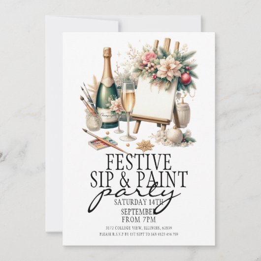 Feestelijke Champagne Sip en Paint Christmas Kaart (Voorkant)