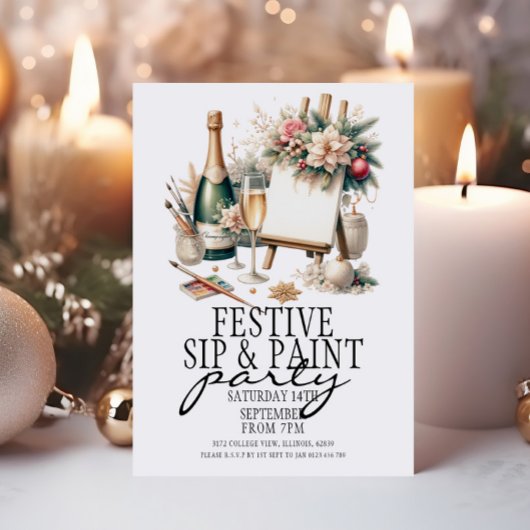 Feestelijke Champagne Sip en Paint Christmas Kaart