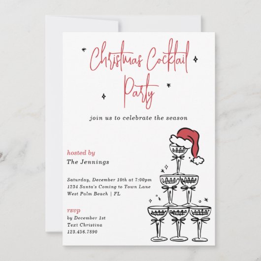 Feestelijke Champagne Tower Kerstcocktailparty Kaart (Voorkant)
