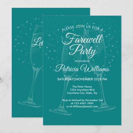 Feestelijke Champagne Vrouwen Afscheidsfeest Kaart (Voorkant / Achterkant)