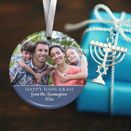 Feestelijke Chanoeka Menorah Patroon Vakantie Foto Keramisch Ornament