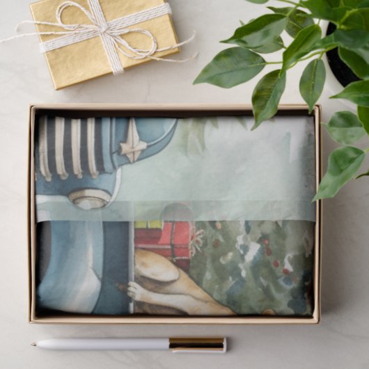 Feestelijke  Charm: Kerstwagen & Honden Tissuepapier (Geschenk)