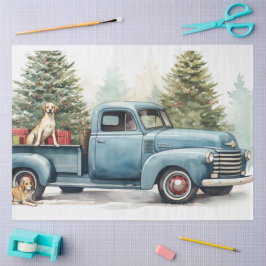 Feestelijke  Charm: Kerstwagen & Honden Tissuepapier (Craft)