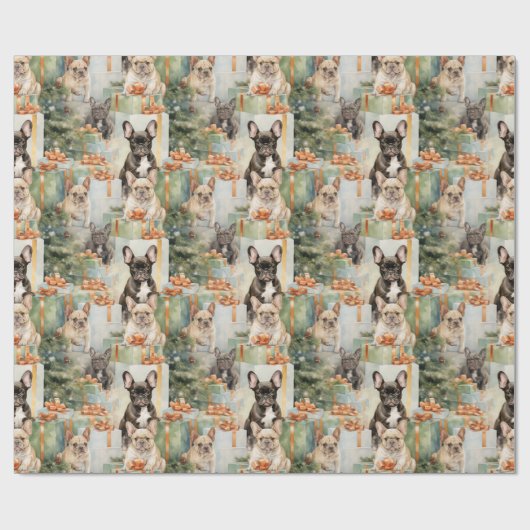 Feestelijke Cheer Franse Bulldog Cadeaupapier (Vlak)