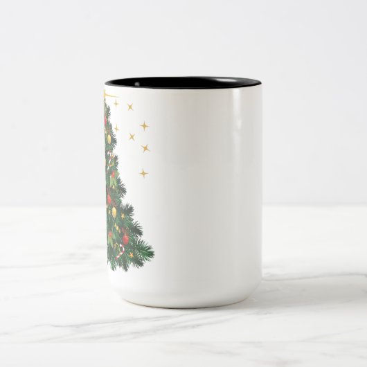 Feestelijke Cheer: Groene en Gouden Kerstboom Mok (Center)