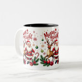 Feestelijke Cheer met Santa & Reindeer - Vakantie Tweekleurige Koffiemok (Voorkant links)