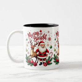 Feestelijke Cheer met Santa & Reindeer - Vakantie  Tweekleurige Koffiemok