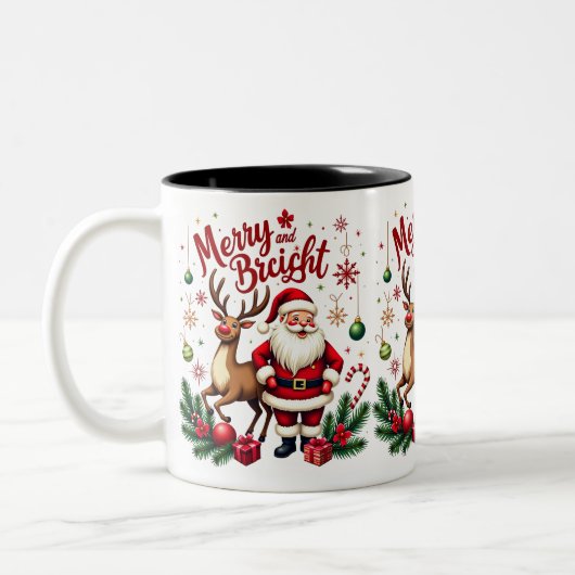 Feestelijke Cheer met Santa & Reindeer - Vakantie Tweekleurige Koffiemok (Links)