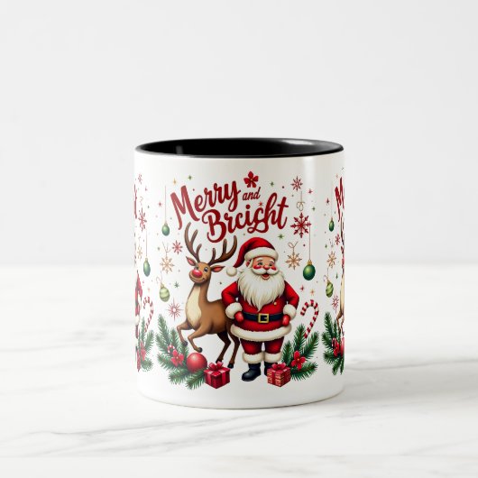 Feestelijke Cheer met Santa & Reindeer - Vakantie Tweekleurige Koffiemok (Center)